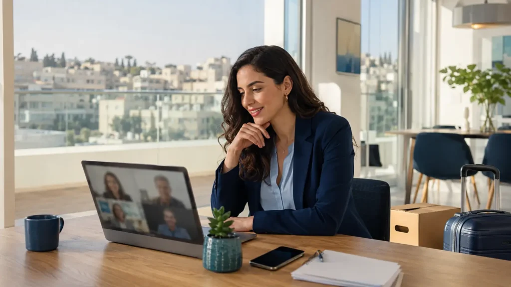 Professional making Aliyah to Israel while continuing to work remotely for an international employer through EOR services.